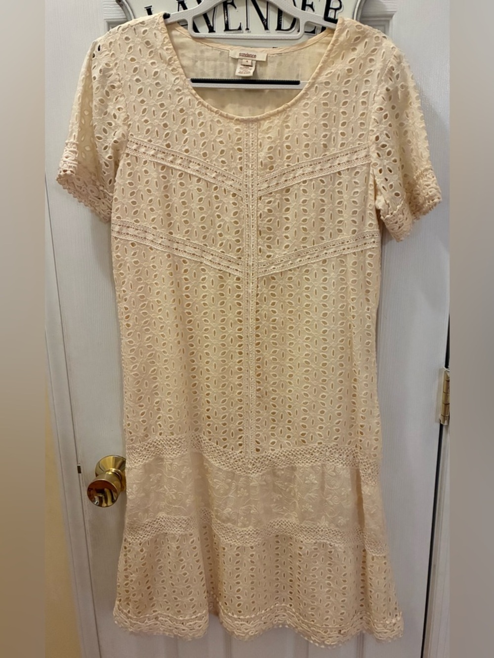 Sundance Cream Eyelet Tiered Midi Dress